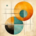 Abstract Circles And Lines: Modernism In Dark Turquoise And Dark Orange