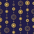 Abstract circles repeat seamless pattern, gold gradient on a dark purple - blue background Royalty Free Stock Photo