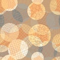 Abstract circles seamless vector pattern. Layered dots different opacity orange, coral, brown repeating background