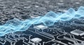 Abstract Circuit Board with Data Flow Visualization Royalty Free Stock Photo