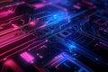 Abstract Circuit Board with Neon Lights Royalty Free Stock Photo