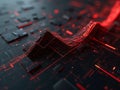 Abstract Circuit Board with Red Glowing Lines on Dark Surface Royalty Free Stock Photo