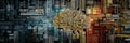 Abstract Circuit Board Transforms Into Brain Shape With Metallic Hues Conveying Technology and Intelligence