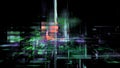 Abstract circuits and glow squares, luminous 3d objects, tilt-shift lenses, richly detailed backgrounds, symmetrical chaos,