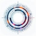 Abstract circular design with concentric rings and radial lines resembles a high-tech compass or futuristic navigation interface. Royalty Free Stock Photo
