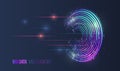 Abstract circular interface with glowing rings and binary code on a gradient background. A futuristic concept for big data Royalty Free Stock Photo