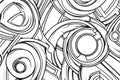 Abstract circular line art design with overlapping patterns and depth