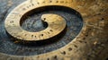 Abstract circular pattern with engraved numeric symbols in wood