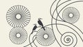 Abstract circular patterns with birds, harmonious nature art, vector design Generative AI Royalty Free Stock Photo