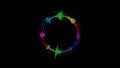 Abstract circular spinning spectral wave design on black background vibrating spectrum waveform music futuristic animation