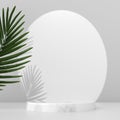 Abstract circular stage layout with a palm branch and its shadow. Geometric shape of the podium for product display, presentation Royalty Free Stock Photo