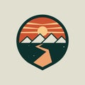 Minimalist Mountain Sunset Adventure Logo Design Royalty Free Stock Photo