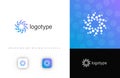 Abstract circular vector logo with swirling dots, vortex logotype symbolizing digital connectivity, data flow. Ideal for