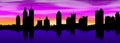 Abstract city building skyline - sky and reflection in water, just after sunset, horizontal web banner background. Rose, yellow Royalty Free Stock Photo