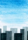 Abstract city buildings with beautiful blue sky. Simple watercolor illustration Royalty Free Stock Photo