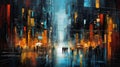 Abstract city landscape, bustle of the evening city, art.