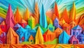 abstract city and landscape illustration. Colorful origami style cityscape and landscape background. ai generated Royalty Free Stock Photo