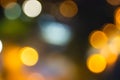 Abstract city lights blur blinking background. Soft focus horizontal long banner. Bokeh sparkles colorful defocused on dark Royalty Free Stock Photo