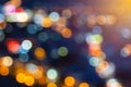 Abstract city lights blur blinking background. Soft focus horizontal long banner. Bokeh sparkles colorful defocused on dark Royalty Free Stock Photo