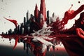 Abstract city skyline concept in red and white, paint splash morphing into city with a reflection Royalty Free Stock Photo