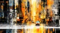 Abstract city street view - grungy painting - generative AI, AI generated