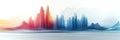 Abstract Cityscape with Data Visualization, Colorful Lines and Peaks Representing Information Flow