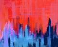 Abstract cityscape painting with hot sky background Royalty Free Stock Photo