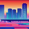 Abstract of cityscape in retrowave city pop style, modern cyberpunk