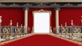 Abstract classical background with golden frame for product display, golden blanc frame with red carpet and barriers,