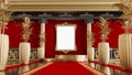 Abstract classical background with golden frame for product display, golden blanc frame with red carpet,