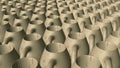 Abstract clay pitchers in rows in brown