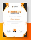 Abstract Clean professional yellow certificate of appreciation template. diploma modern certificate with badge.