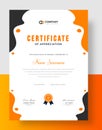 Abstract Clean professional yellow certificate of appreciation template. diploma modern certificate with badge.