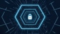 An abstract, clean visualization of a digital security tunnel, featuring receding hexagonal geometric lines that create a pathway Royalty Free Stock Photo