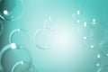 Abstract, Clear transparent bubbles float on dark green texture background. Royalty Free Stock Photo