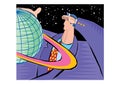 Abstract Clipart of a businessman puts his hand on the model of the planet