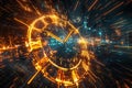 Abstract clock face exploding with light speed trails Royalty Free Stock Photo
