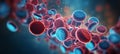 Abstract close up of blood cells in blurred background with copy space for text placement