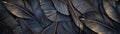 Abstract close-up of dark, overlapping tropical leaves with golden highlights, creating a mesmerizing, textured pattern