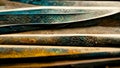 An abstract close up of detailed pattern sword blade designs forming a beautiful medieval viking celtic druid style background.