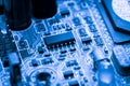 Abstract, Close up at electronic circuits, we see the technology of the mainboard, which is the important background of the comput Royalty Free Stock Photo