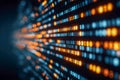 Abstract close-up of glowing binary code data streams in blue and orange colors representing digital technology and futuristic Royalty Free Stock Photo