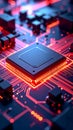 Abstract close up of a glowing computer processor chip and circuit board Royalty Free Stock Photo