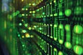 Abstract close-up of green binary code on digital screens, symbolizing data and cyber technology Royalty Free Stock Photo