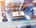 Abstract,close up of Mainboard Electronic computer background. Royalty Free Stock Photo