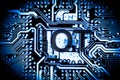 Abstract,close up of Mainboard Electronic computer background. IOT,Internet of Things Royalty Free Stock Photo