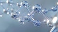 Abstract close-up of a metallic molecule model, showcasing its intricate structure with reflective spheres and connecting rods Royalty Free Stock Photo