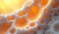 Abstract close up of porous foam with glowing orange bubbles inside. This texture resembles cellular structure or bone marrow. Royalty Free Stock Photo