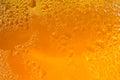 Abstract close up shot of backlit condensation on beer bottle /