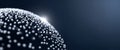 Abstract close-up of a spherical object covered with numerous small white spheres against a dark blue gradient background with Royalty Free Stock Photo